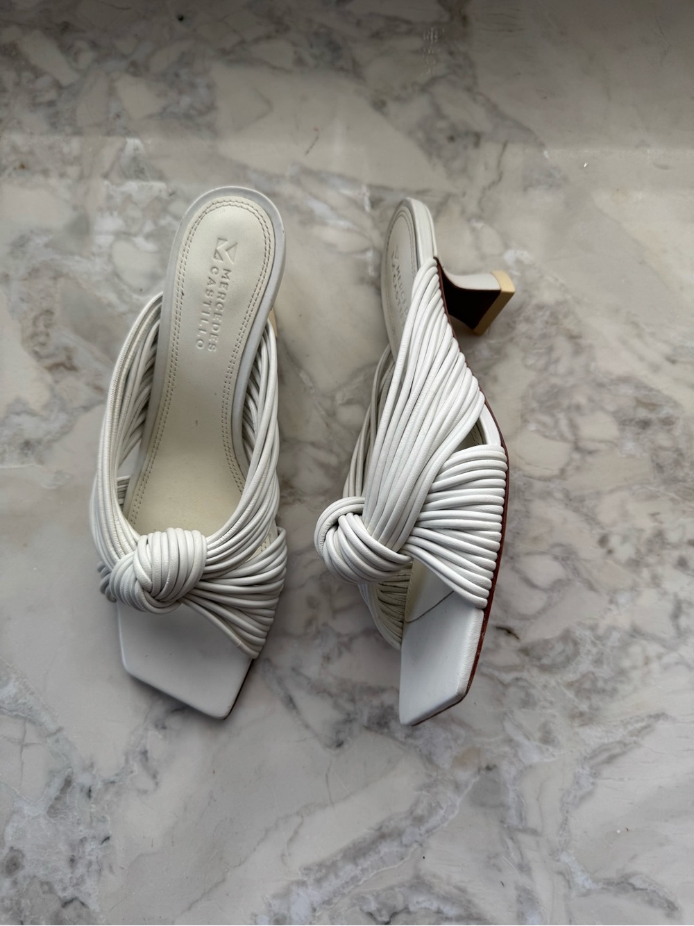 Brazilian Weather White Knotted Kitten Heel Mules